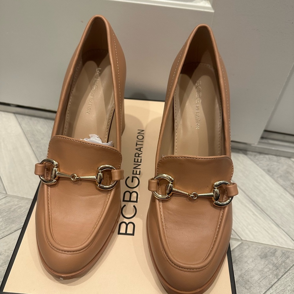 BCBGeneration Tan Loafers with Gold Hardware